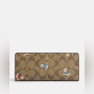 Brand New with Tag Coach Slim Wallet In Signature Canvas With Cat Mittens Print